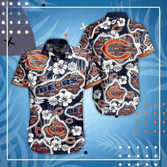 Chicago Bears Nfl Hawaii Shirt And Short Graphic Floral Printed This Summer Beach Shirt For Best Fans, NFL Hawaiian Shirt Moonbestprint