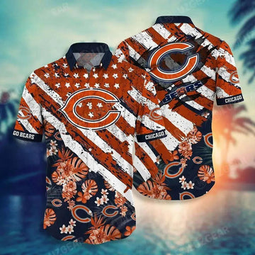 Chicago Bears Nfl Hawaiian Sas Floral Print American Flag Beach Shirt Short Style Hot Trending Summer, NFL Hawaiian Shirt Moonbestprint