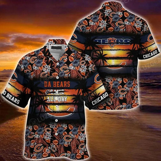 Chicago Bears Nfl Summer Hawaiian Shirt Floral Pattern Graphic For Sports, NFL Hawaiian Shirt Moonbestprint
