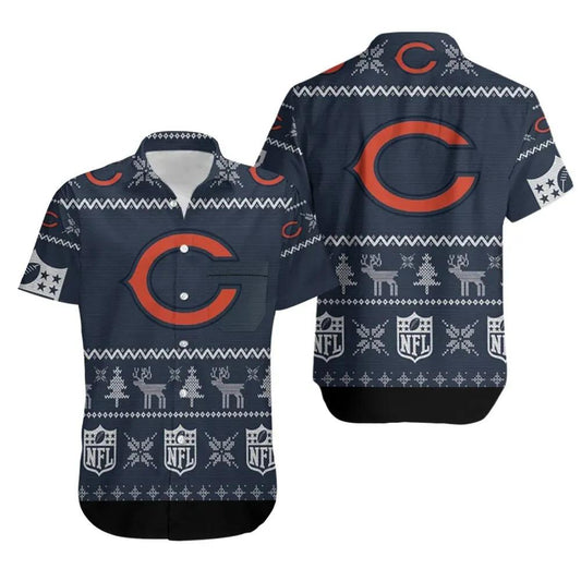 Chicago Bears Nfl Ugly Sweatshirt 3D Hawaiian Shirt Print Short Sleeve Hawaiian Aloha Shirt, NFL Hawaiian Shirt Moonbestprint