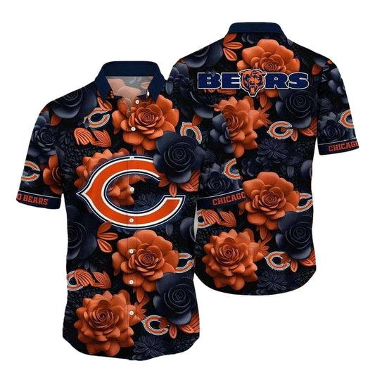 Chicago Bears Orange Floral Defense Hawaiian Shirt - Moonbestprint
