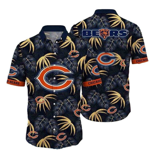 Chicago Bears Palm Leaves Blue Pattern Hawaiian Shirt - Moonbestprint