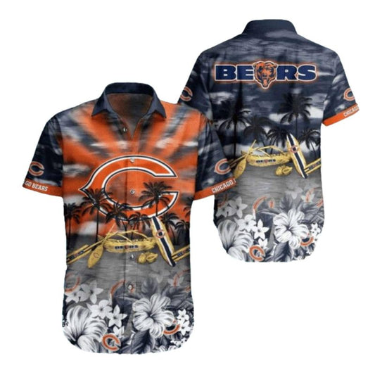 Chicago Bears Palm Trees And Boat Scene Hawaiian Shirt - Moonbestprint