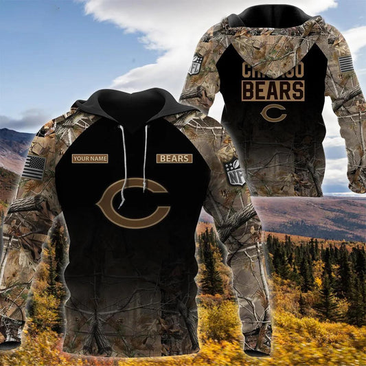 Chicago Bears Personalized Hunting Camo Hoodie, NFL Hoodie Moonbestprint