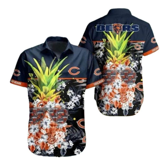 Chicago Bears Pineapple And Floral Hawaiian Shirt - Moonbestprint