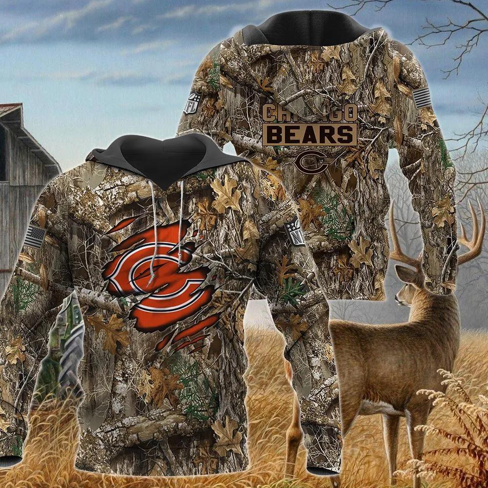Chicago Bears Realtree Hunting Camo 3D Hoodie, NFL Hoodie Moonbestprint