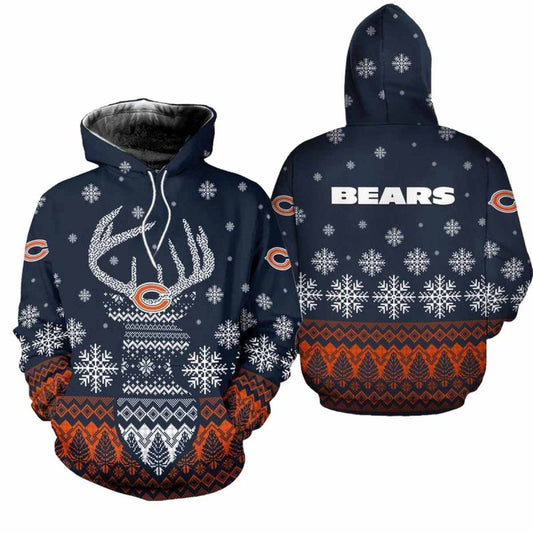 Chicago Bears Reindeer Merry Christmas AOP Hoodie -  Moonbestprint