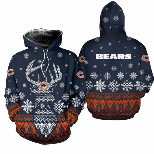 Chicago Bears Reindeer Merry Christmas AOP Hoodie -  Moonbestprint