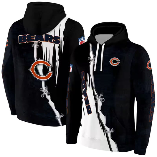 Chicago Bears Ripped Pattern Blue Black White AOP Hoodie -  Moonbestprint