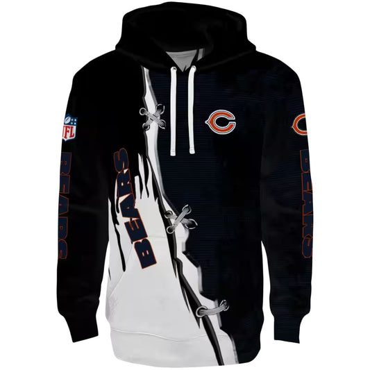 Chicago Bears Ripped Pattern Blue Black White AOP Hoodie -  Moonbestprint