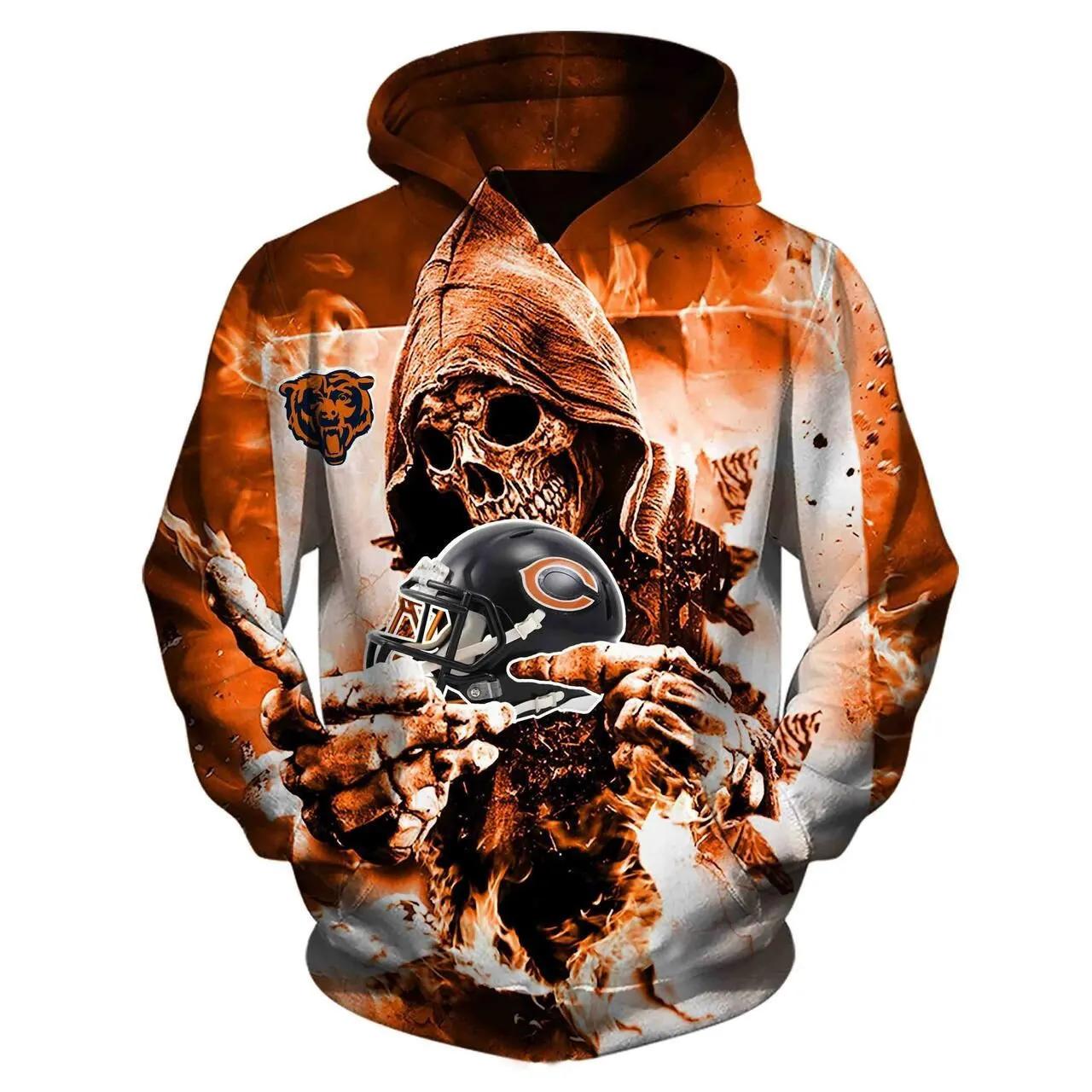 Chicago Bears Skeleton 3D All Over Print Hoodie, NFL Hoodie Moonbestprint