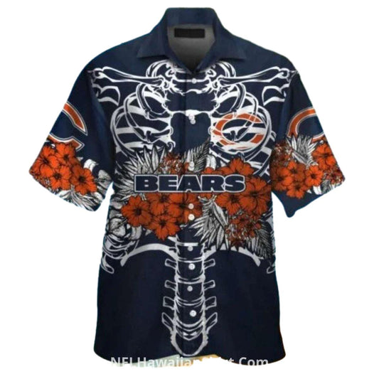 Chicago Bears Skeleton Ribcage Floral Hawaiian Shirt - Moonbestprint