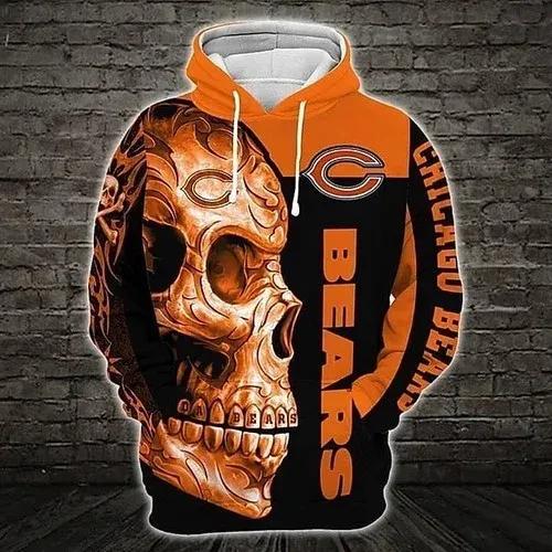 Chicago Bears Skull 3D Hoodie, NFL Hoodie Moonbestprint