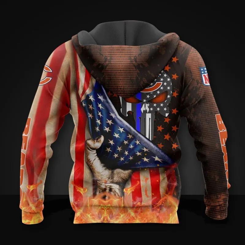 Chicago Bears Skull American Flag All Over Print Hoodie, NFL Hoodie Moonbestprint