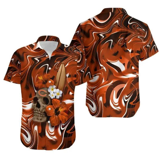 Chicago Bears Skull And Hibiscus Flower Nfl Gift For Fan Hawaii Shirt Summer Collection, NFL Hawaiian Shirt Moonbestprint