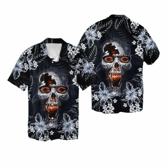 Chicago Bears Skull Floral Hawaiian Shirt - Moonbestprint