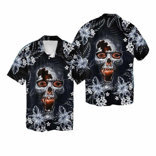 Chicago Bears Skull Floral Hawaiian Shirt - Moonbestprint