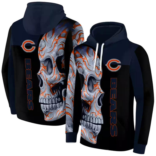 Chicago Bears Skull Motif Blue Black AOP Hoodie -  Moonbestprint