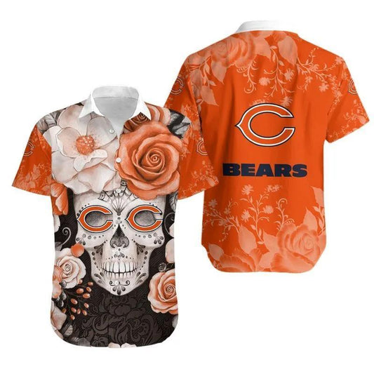 Chicago Bears Skull Nfl Gift For Fan Hawaiian Graphic Print Short Sleeve Hawaiian Shirt, NFL Hawaiian Shirt Moonbestprint