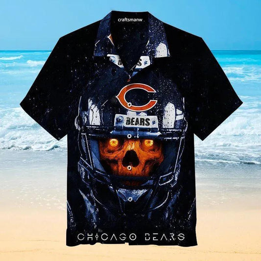 Chicago Bears Skull Nfl Hawaiian Graphic Print Short Sleeve Hawaiian Shirt, NFL Hawaiian Shirt Moonbestprint