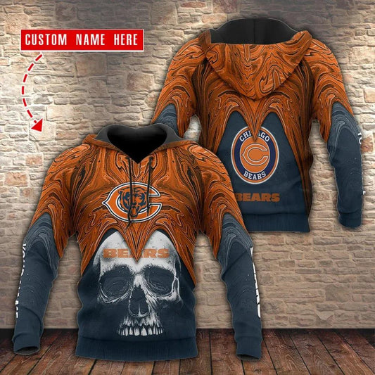 Chicago Bears Skull Personalized Hoodie, NFL Hoodie Moonbestprint