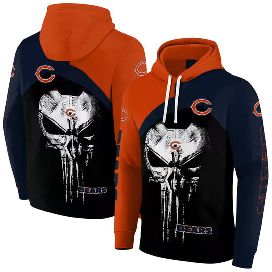Chicago Bears Skull Punisher Orange Black AOP Hoodie -  Moonbestprint