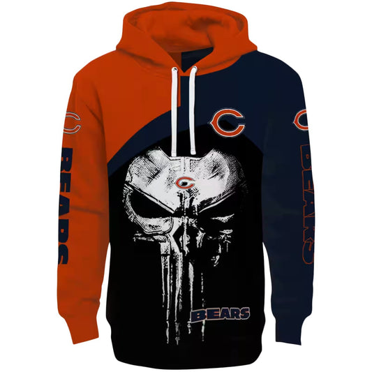 Chicago Bears Skull Punisher Orange Black AOP Hoodie -  Moonbestprint