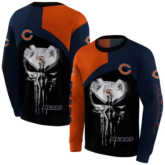 Chicago Bears Skull Punisher Orange Black AOP Sweatshirt - Moonbestprint