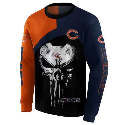 Chicago Bears Skull Punisher Orange Black AOP Sweatshirt - Moonbestprint