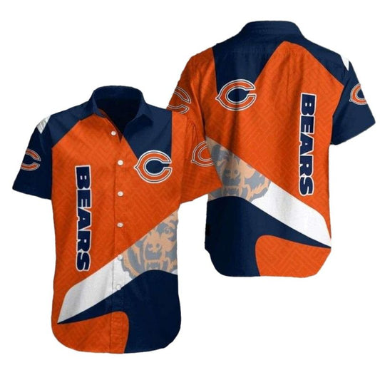 Chicago Bears Sleek Navy And Orange Stripe Hawaiian Shirt - Moonbestprint