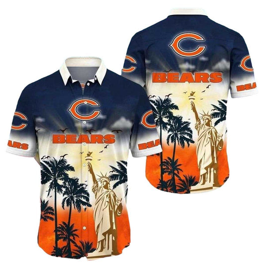 Chicago Bears Statue Of Liberty Sunset Hawaiian Shirt - Moonbestprint