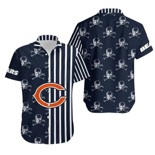 Chicago Bears Stripes And Skull Hawaii Shirt Summer Collection, NFL Hawaiian Shirt Moonbestprint
