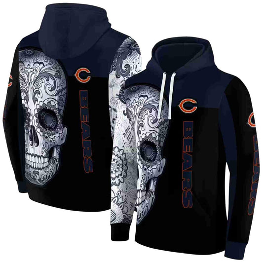 Chicago Bears Sugar Skull Blue Black AOP Hoodie -  Moonbestprint