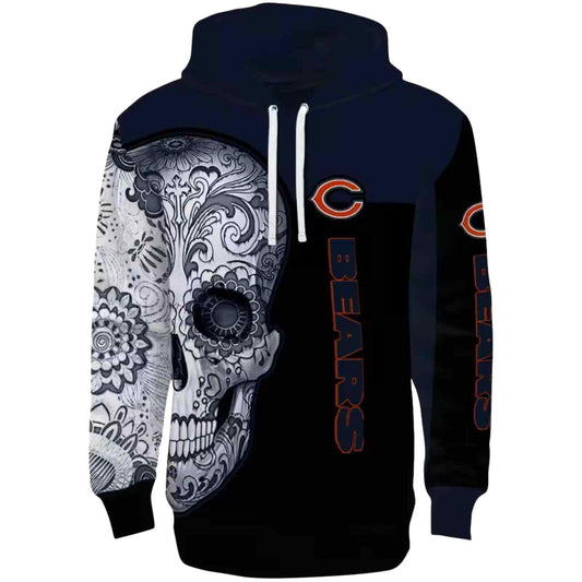 Chicago Bears Sugar Skull Blue Black AOP Hoodie -  Moonbestprint