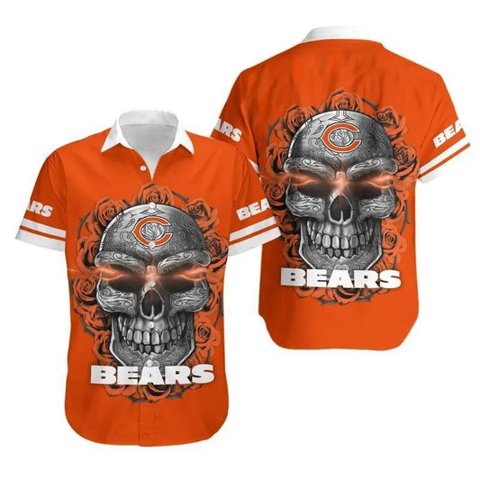Chicago Bears Sugar Skull Nfl Gift For Fan Hawaiian Graphic Print Short Sleeve Hawaiian Shirt, NFL Hawaiian Shirt Moonbestprint