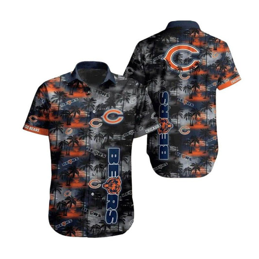 Chicago Bears Sunset Palm Trees Hawaiian Shirt For Fans - Moonbestprint
