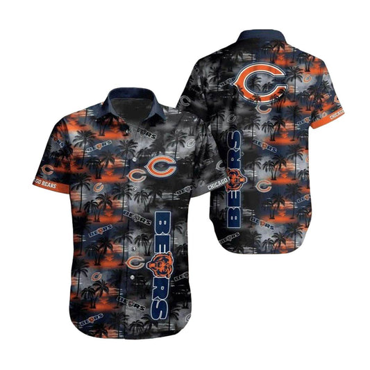 Chicago Bears Sunset Palm Trees Hawaiian Shirt For Fans - Moonbestprint