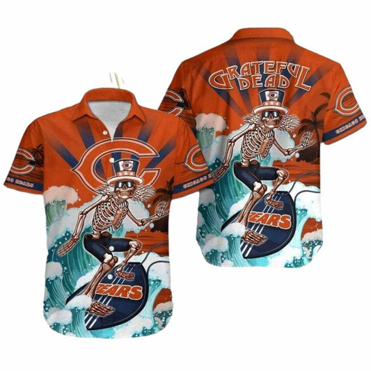 Chicago Bears Surfing Skeleton Wave Rider Hawaiian Shirt - Moonbestprint