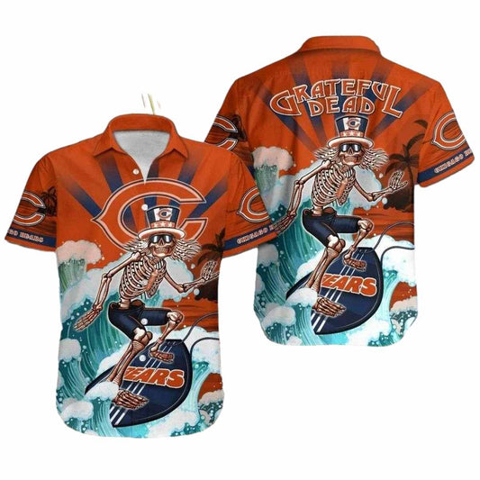 Chicago Bears Surfing Skeleton Wave Rider Hawaiian Shirt - Moonbestprint