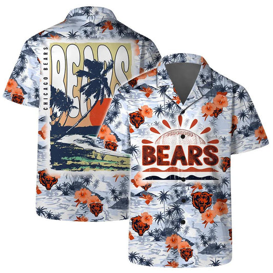 Chicago Bears Team Logo Pattern Football Hawaiian Shirt, NFL Hawaiian Shirt Moonbestprint