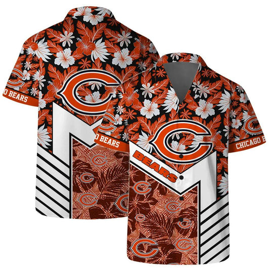 Chicago Bears Team Logo Pattern Hibiscus Flower Hawaiian Shirt, NFL Hawaiian Shirt Moonbestprint