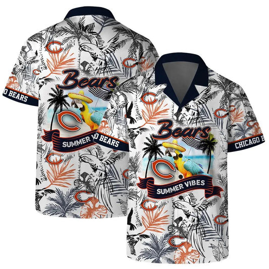 Chicago Bears Team Logo Pattern Parrot Beach Hawaiian Shirt, NFL Hawaiian Shirt Moonbestprint