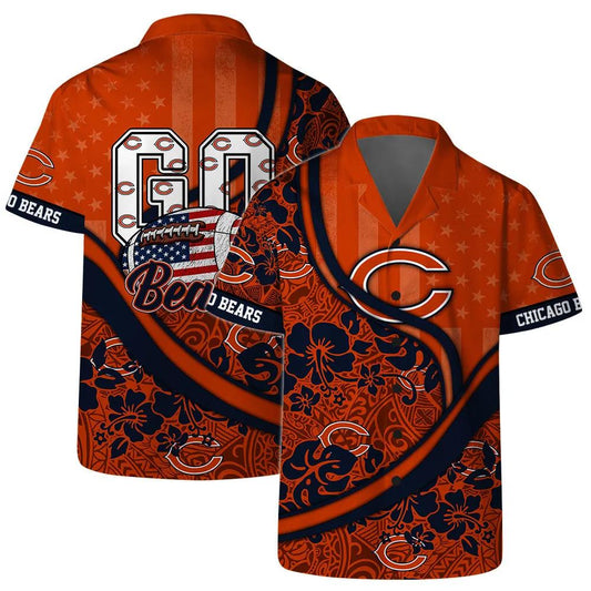 Chicago Bears Team Logo Pattern US Flag Hawaiian Shirt, NFL Hawaiian Shirt Moonbestprint