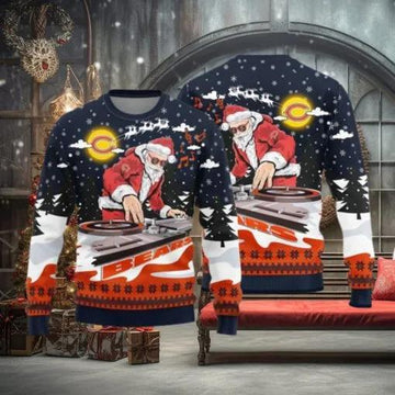 Chicago Bears Teams Funny DJ Santa Ugly Christmas Sweater, NFL Chritsmas Sweater Moonbestprint