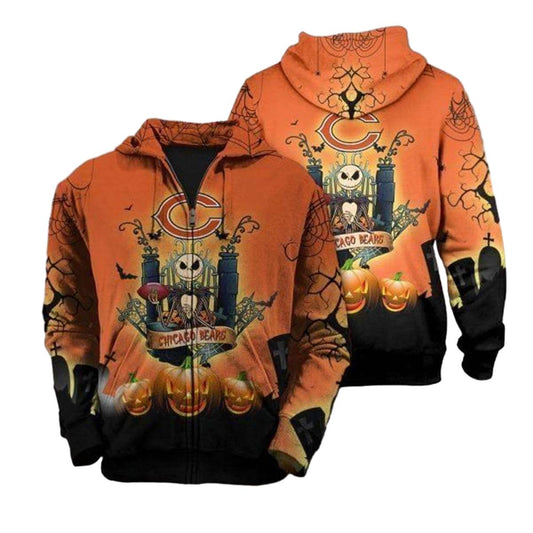Chicago Bears The Nightmare Before Christmas Jack Skellington AOP Hoodie -  Moonbestprint