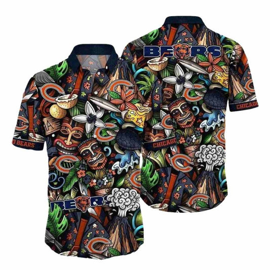 Chicago Bears Tiki Tackle Pattern Hawaiian Shirt - Moonbestprint