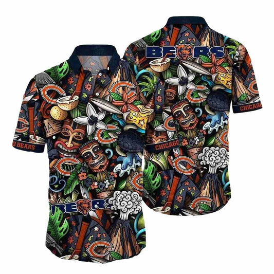 Chicago Bears Tiki Tackle Pattern Hawaiian Shirt - Moonbestprint