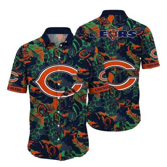 Chicago Bears Tropical Foliage And Bears Logo Hawaiian Shirt - Moonbestprint