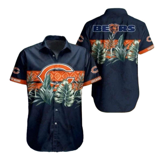 Chicago Bears Tropical Leaf Blue Pattern Hawaiian Shirt - Moonbestprint