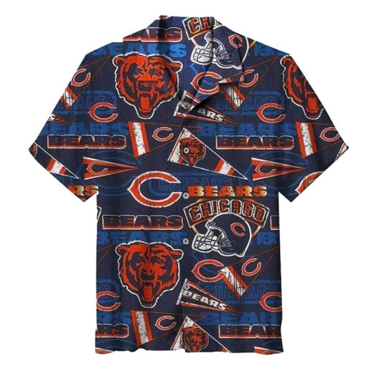 Chicago Bears Vintage Logo And Team Flags Hawaiian Shirt - Moonbestprint